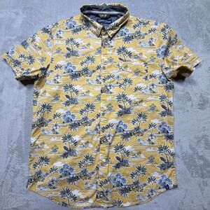 Desert Dunes Mens XL Yellow Tropical‎ Palm Tree Cotton Hawaiian Shirt Coastal